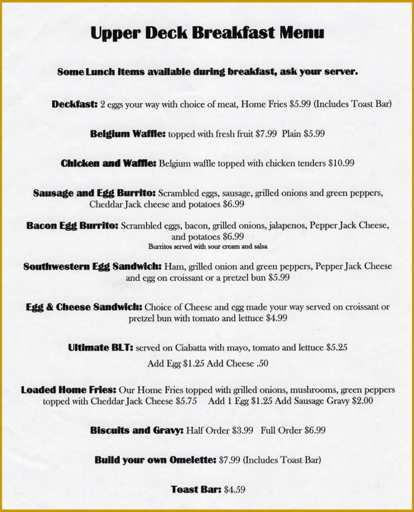 Upper Deck Breakfast Menu - Fall 2018