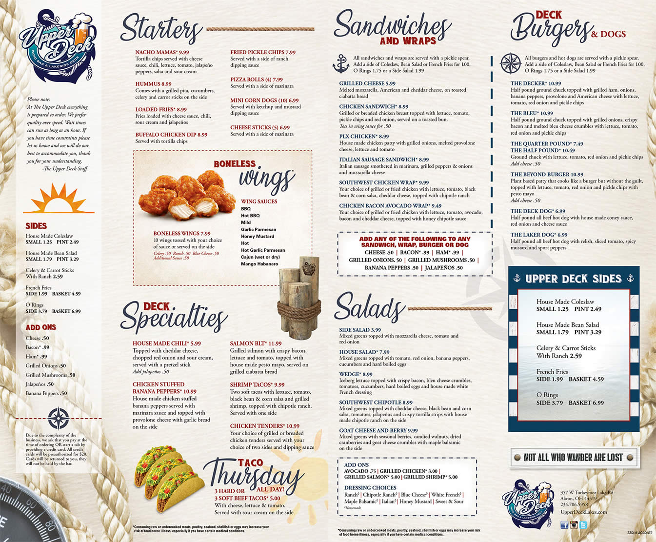 2020 Upper Deck Summer Menu