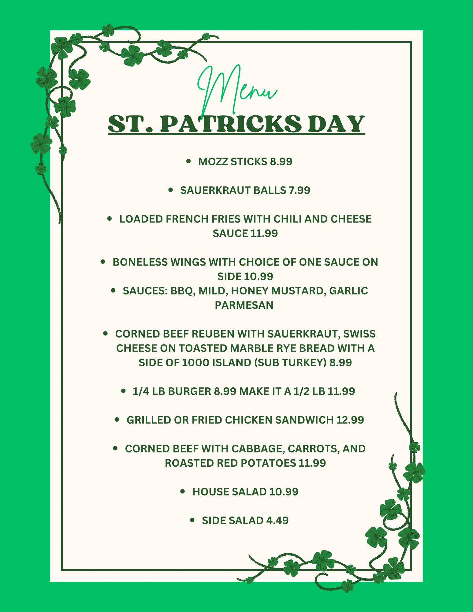 St. Patrick's Day Specials at Upper Deck